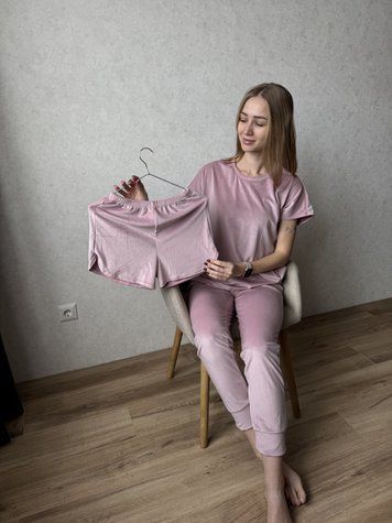 ВЕЛЮРОВА ПІЖАМКА ФУТБОЛКА+ШТАНИ 222-2 фото